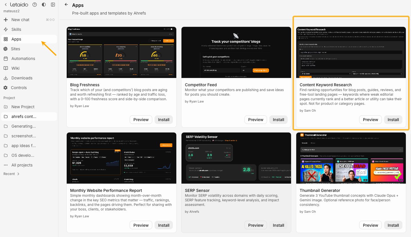 agent a content keyword research app