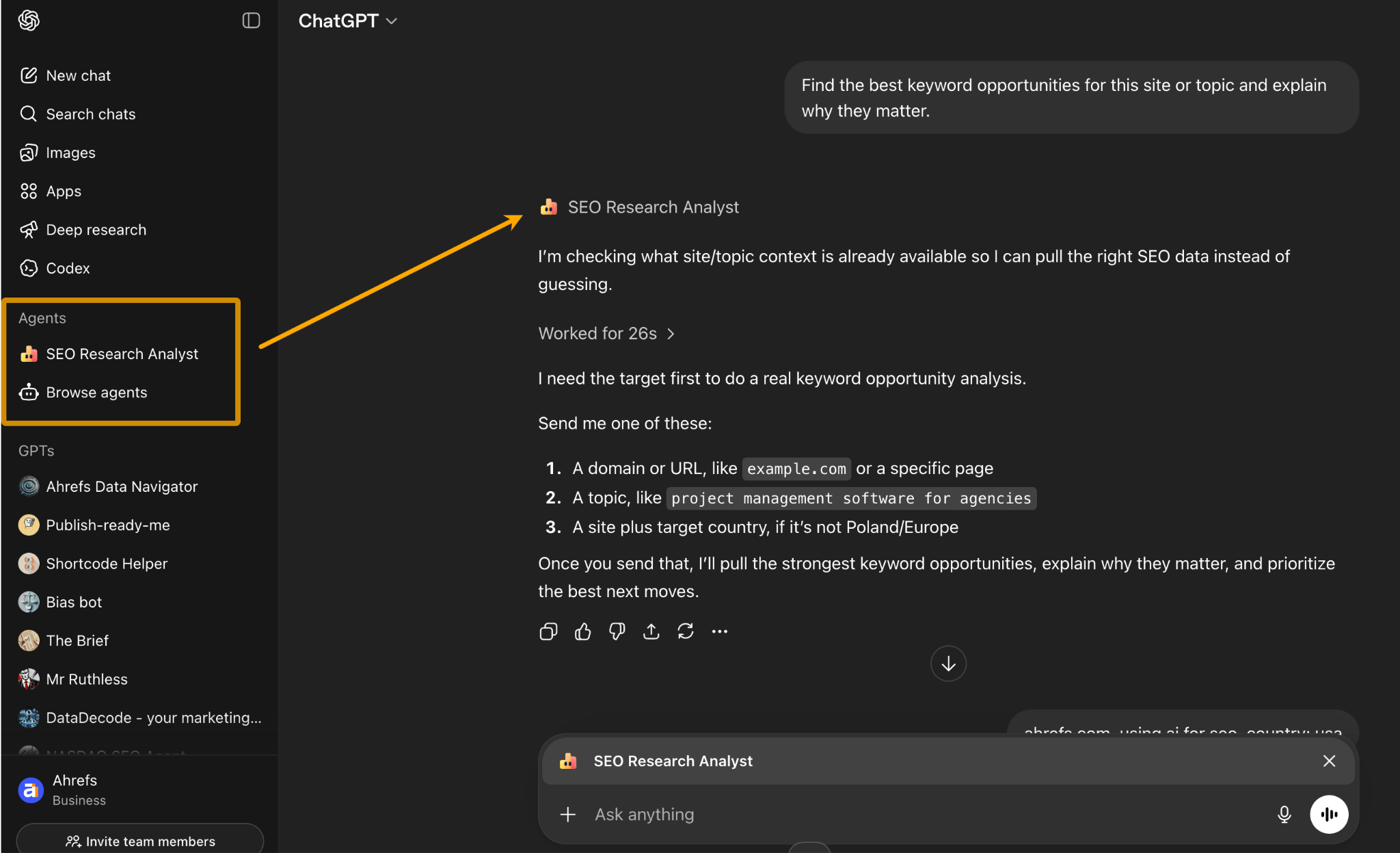 agent a setup one sentence